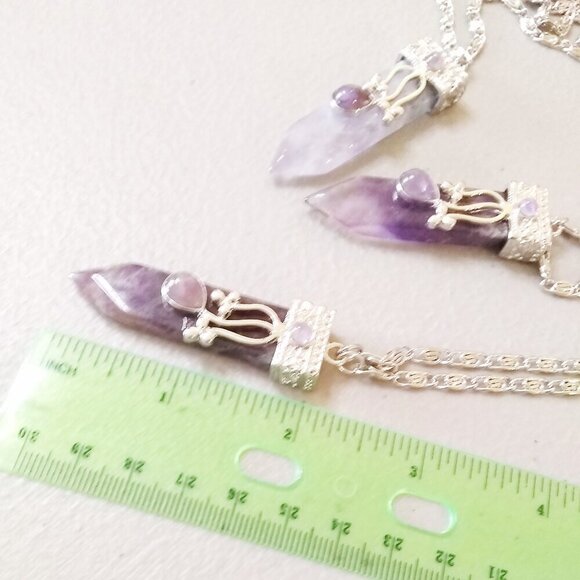 Utterly Feminine! Amethyst Bar Necklace with Ornate Stainless Steel Chain - Picture 11 of 12